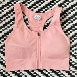 pink zip up sport bra
